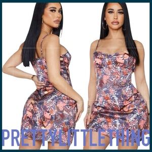 NWT PLT Shape Brown Butterfly Print Satin Corset Detail Bodycon Dress (4)